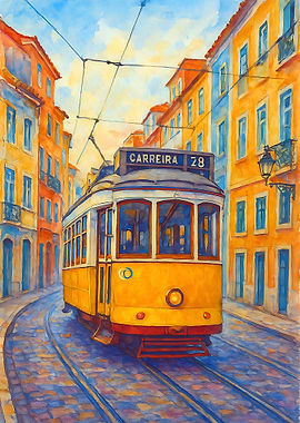 Lisbon Tram Watercolor Painting