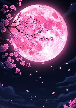 Pink Moon and Cherry Blossoms