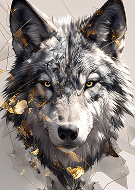 Wolf Portrait with Gold Accents