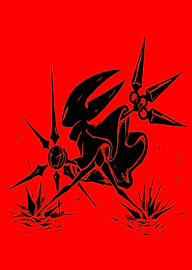 Black Figure on Red Background