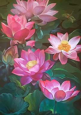 Pink Lotus Flowers Painting