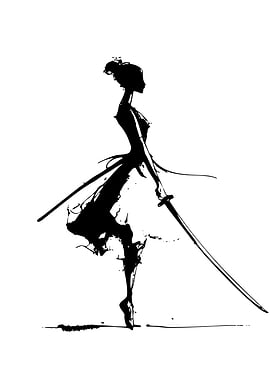 Ballerina with Sword Ink Illustration