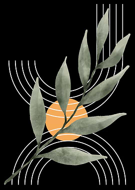 Minimalist Leaf and Geometric Shapes Art