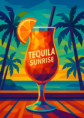 Tequila Sunrise Cocktail Geometric Art