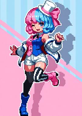 Pixel Art Anime Girl with Top Hat