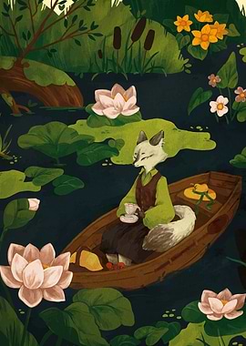 Fox enjoying tea on a boat