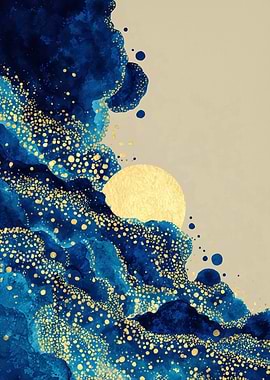 Abstract Blue and Gold Watercolor Art