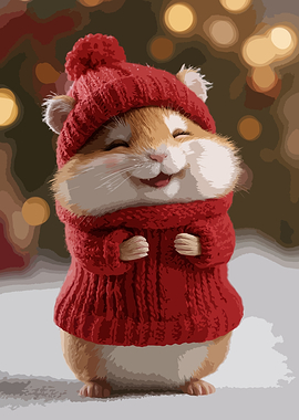 Festive Hamster in Red Knitwear