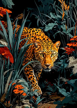 Leopard in Jungle Illustration