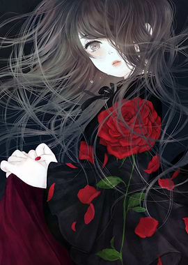 Anime Girl with Rose and Tears