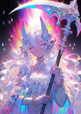 Horned Girl with Scythe Digital Art