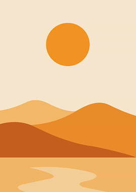 Minimalist Desert Landscape with Sun