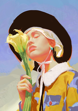 Woman with Flower and Cowboy Hat