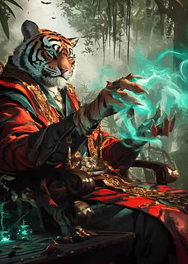Tiger Mage Casting Magic in Jungle