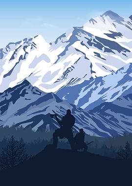 Mountain and hunter Silhouette
