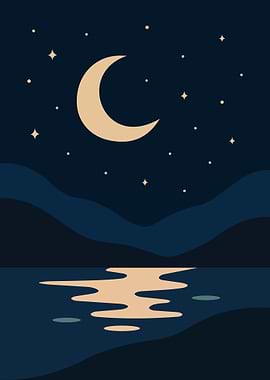 Night Sky Moon Reflection Art