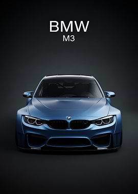 blue BMW M3 Front poster