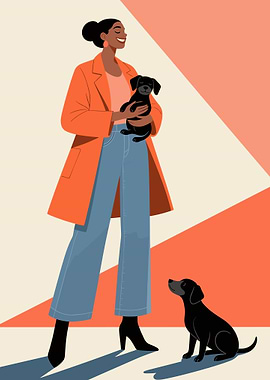 Woman with Puppies Illustration