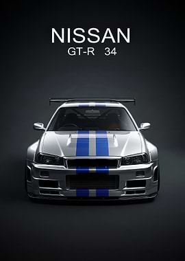 Nissan GT-R 34 Silver and Blue poster