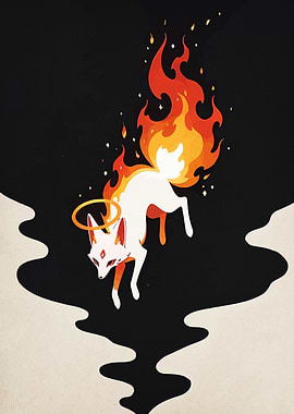 Nine-Tailed Fox with Fire and Halo