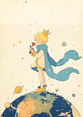 The Little Prince with Rose on Earth