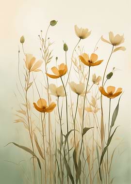 Watercolor Poppies and Grasses