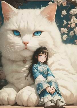 Girl with Giant White Cat