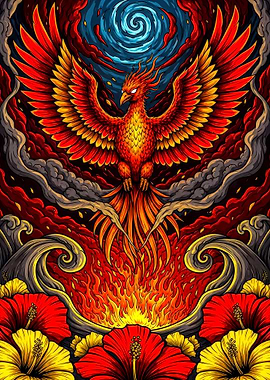 Fiery Phoenix Rising Illustration