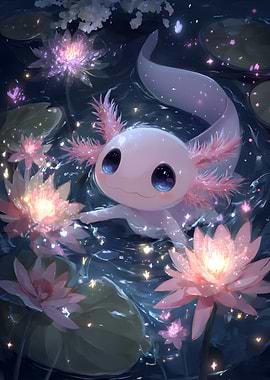 Axolotl in Lily Pond
