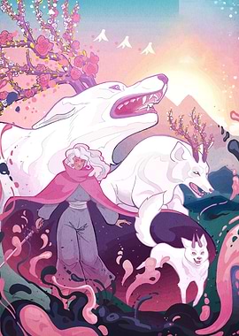 Fantasy Woman with Wolves Illustration