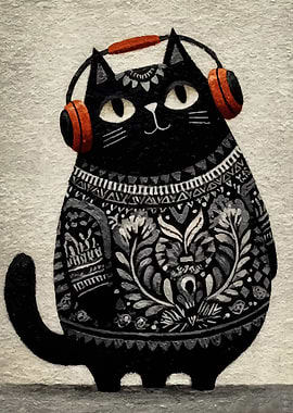 Cat with Headphones Art
