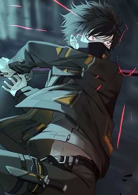 Anime Swordsman with Red Eyes