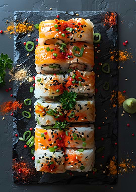 Sushi Rolls on Slate Plate