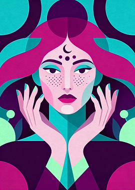 Geometric Woman with Moon Symbol