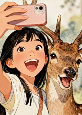 Girl and Deer Selfie