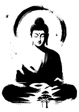 Buddha Meditation Black and White Art