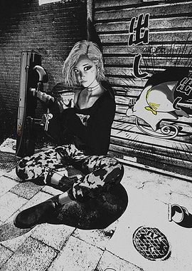 Urban Manga Girl with Coffee