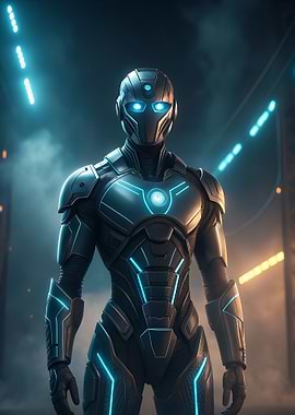 Futuristic Cybernetic Warrior with Glowing Accents