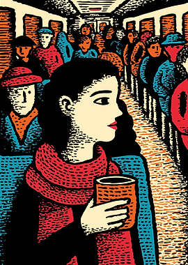 Commuting with Coffee - Crowded Train Illustration