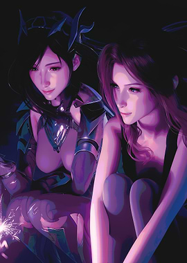 Two women with sparkler in dark