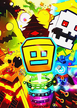 Geometry Dash Abstract Colorful Collage