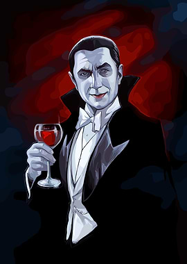 Dracula with Wine Glass Illustration