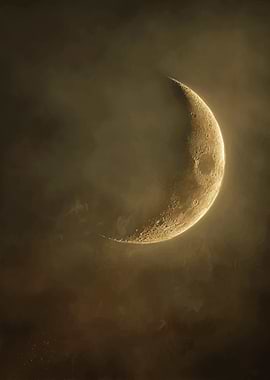Crescent Moon in Misty Sky