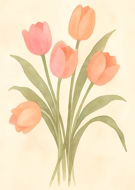 Watercolor Tulips Bouquet