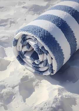 Rolled Blue and White Striped Towel