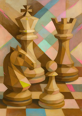 Abstract Chess Pieces Still Life Painting