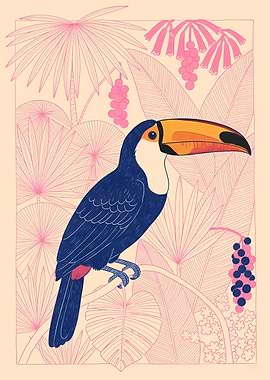 Toucan in Tropical Foliage Illustration