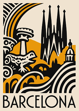 Barcelona Travel Poster Art Deco Style