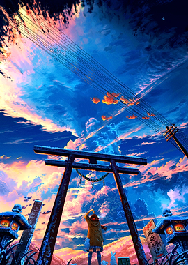 Torii Gate and Colorful Sky