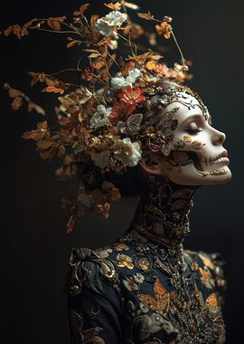Floral Skull Woman Portrait